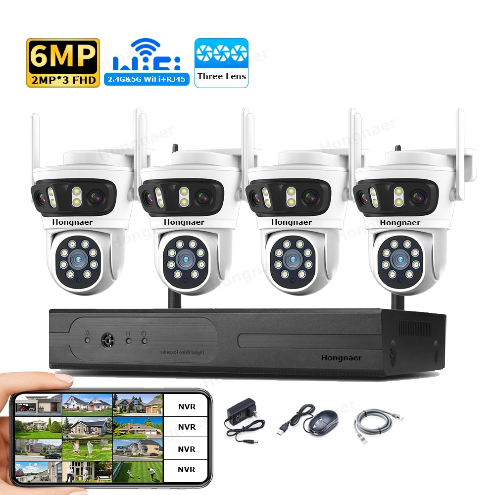 Home Security Systems Wireless - 2026 Hongnaer 6MP 4CH 3 Lens