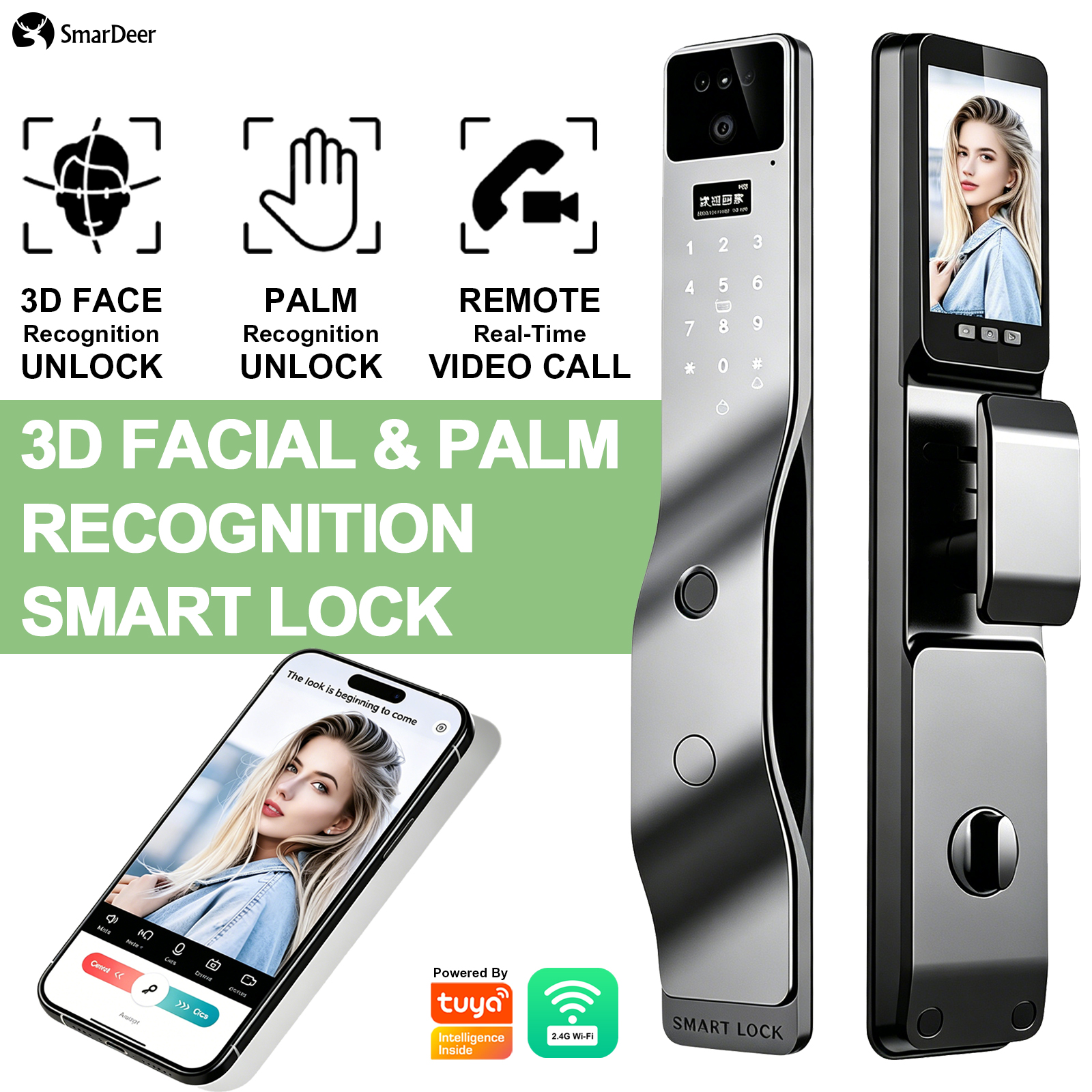 Home Security No Subscription - SmarDeer 3D Face Palm Vein Smart