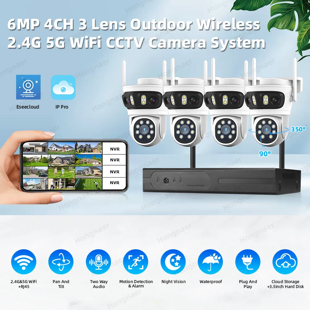 2026 Hongnaer 6MP 4CH 3 Lens 2 - Home Security Systems Wireless ulasan dan harga