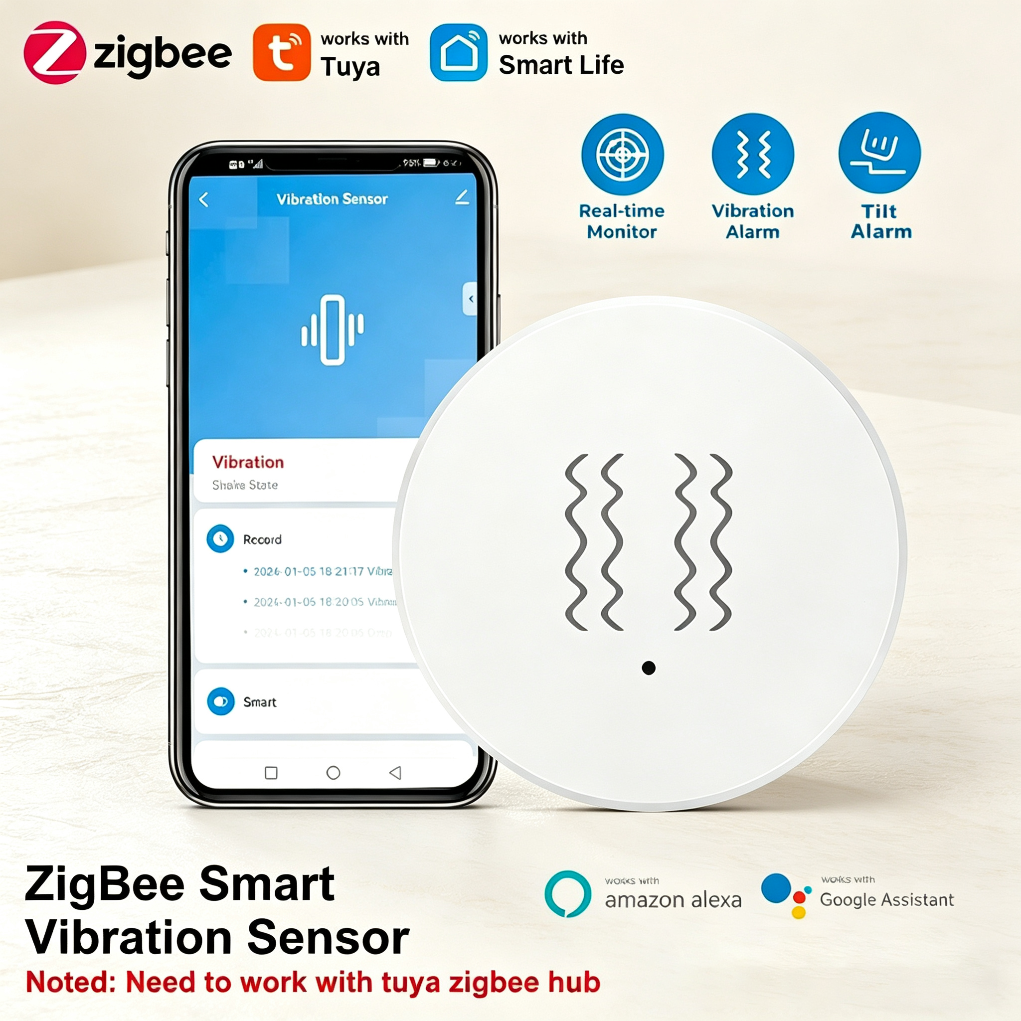 Tuya ZigBee Smart Vibration &  - Home Security Monitoring ulasan dan harga
