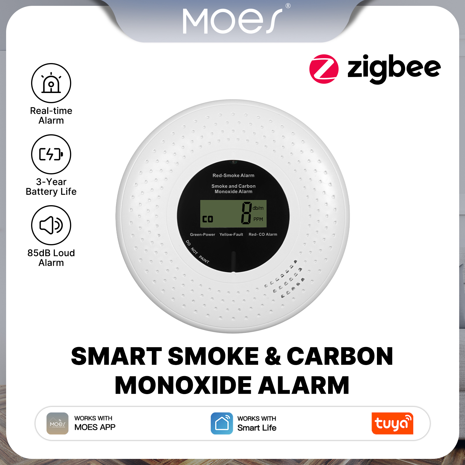 MOES Tuya Zigbee Smart Smoke C - Home Security Monitoring ulasan dan harga